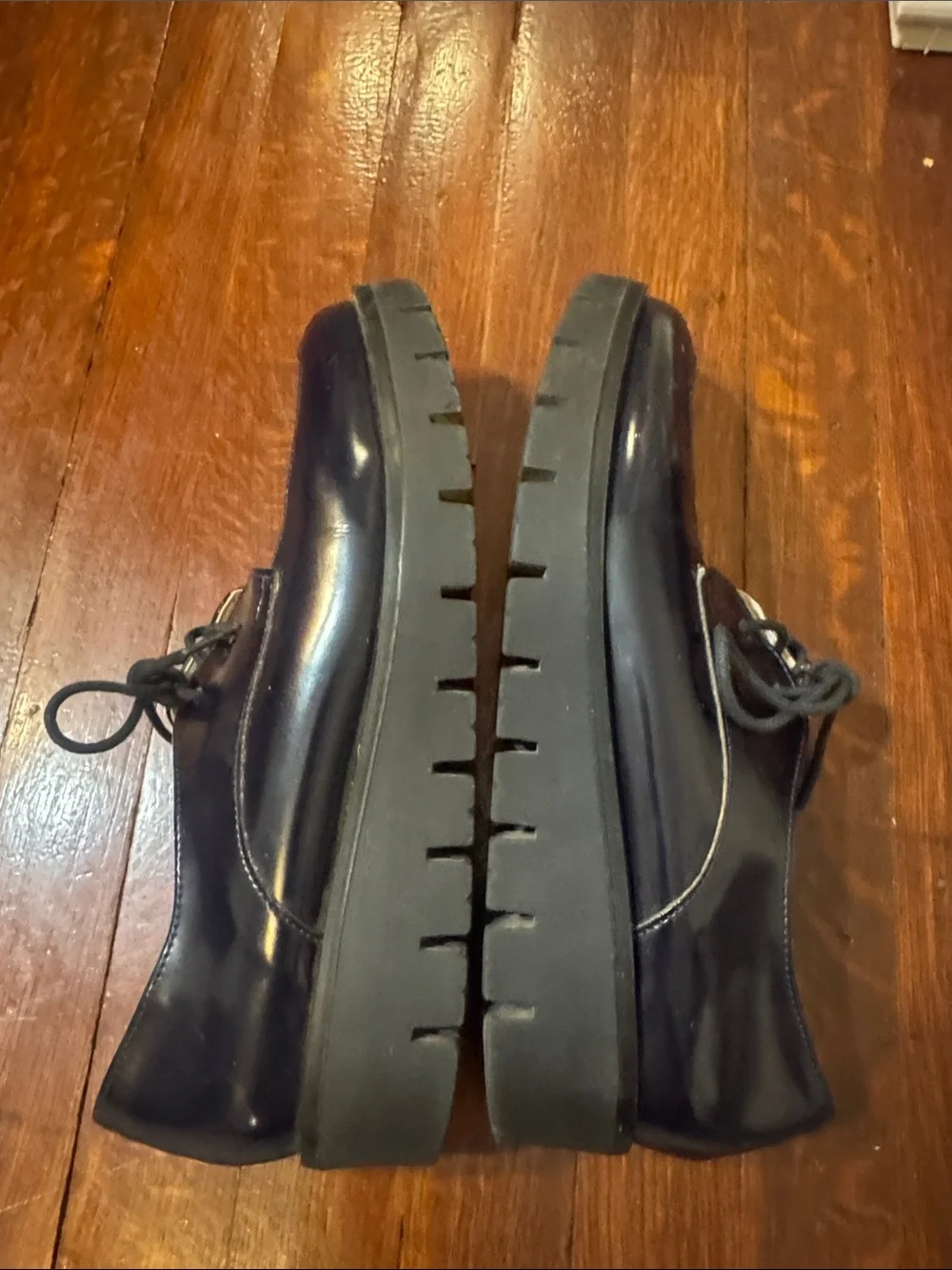 Dark Navy Patent Platform Lace-Up creeper Shoes